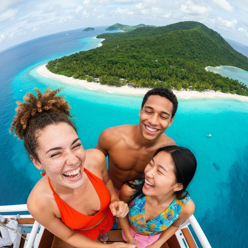 Friends enjoying tropical cruise excursion